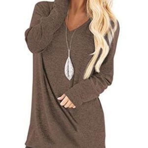 Jescakoo Tunic Long Sleeve V Neck Top for Leggings